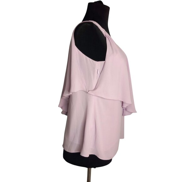 WHBM Size 4 Blouse One Shoulder Layered Chiffon Embellished Asymmetrical Tiered - Picture 4 of 10